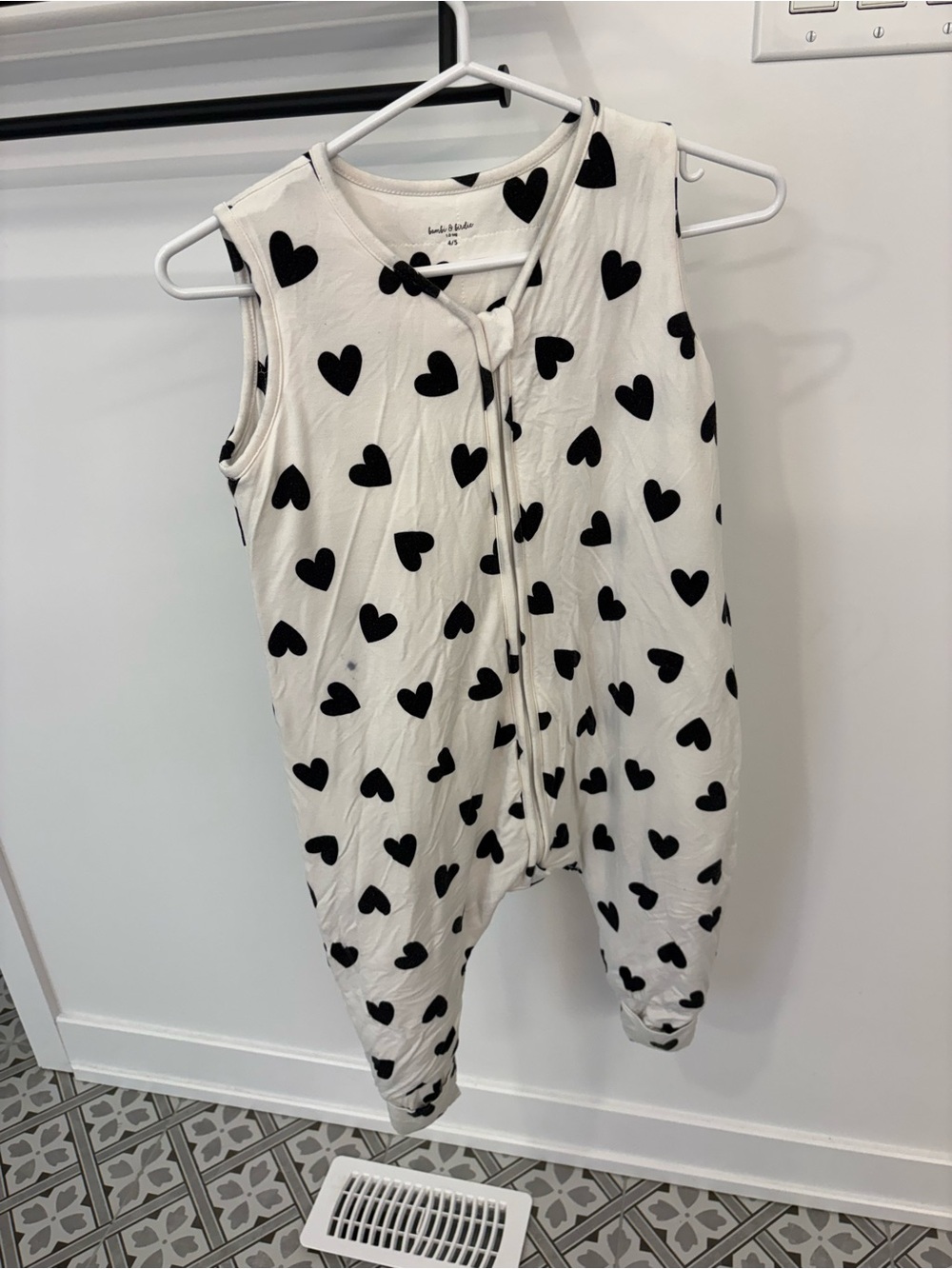 Bambi and Birdie Cream Baby Sleep Sack with Black Heart Print